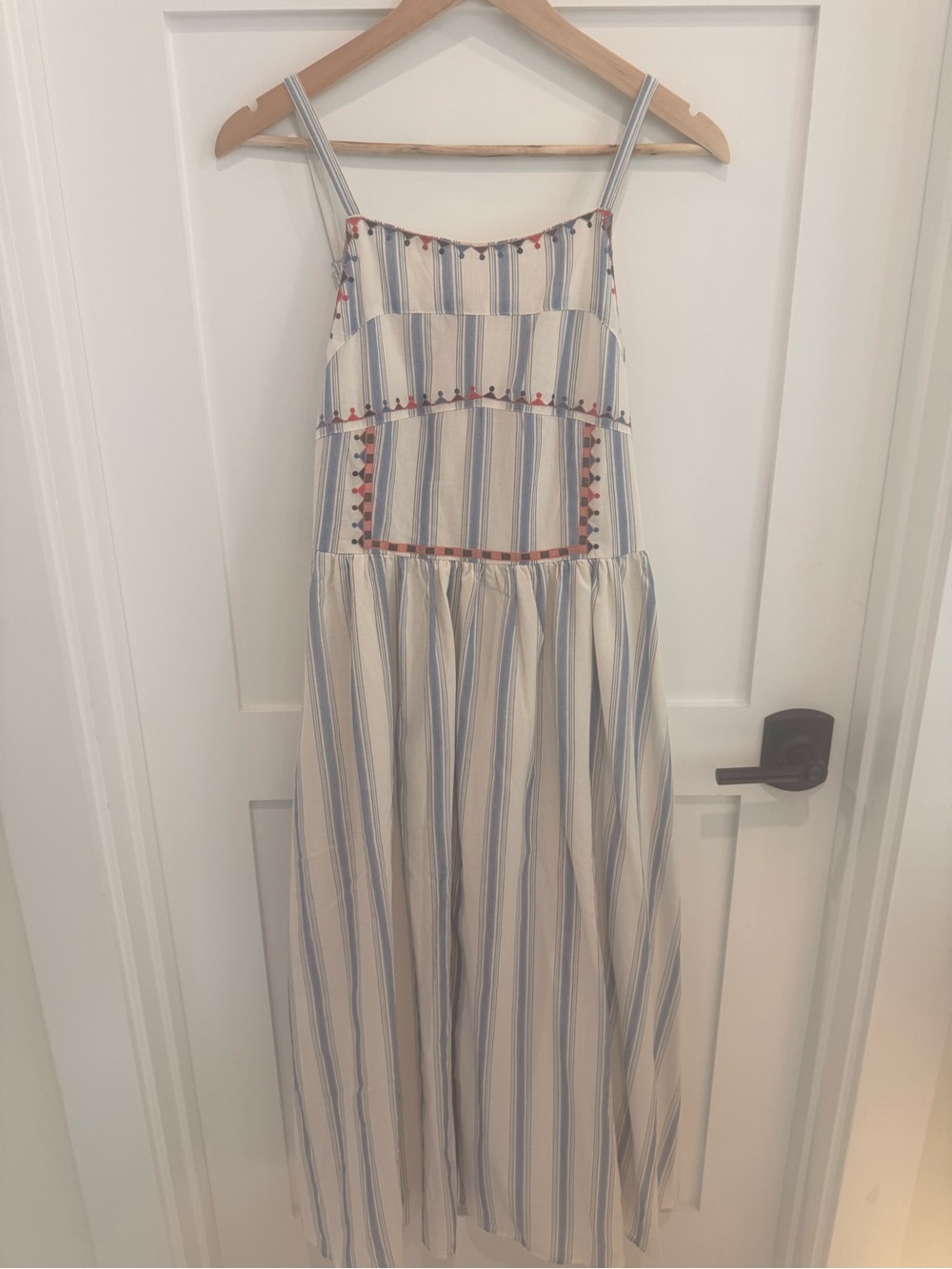 Umgee Blue and White Striped Embroidered Maxi Dress